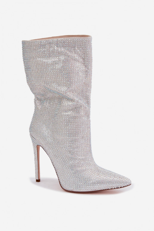Botines de mujer decorados con tacones delgados en color plata Galessa
