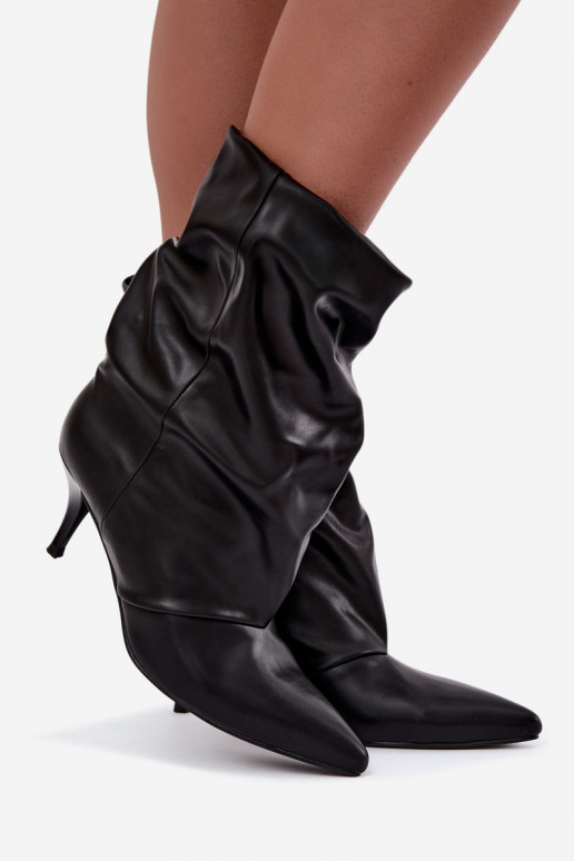Botines de mujer slouchy slip-on con tacones delgados en color negro Harissa