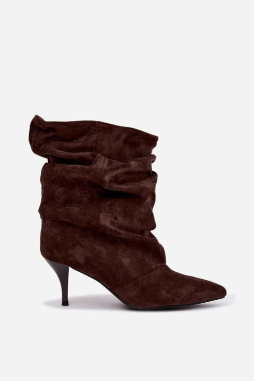 Botines de mujer slouchy slip-on con tacones delgados en color chocolate Harissa