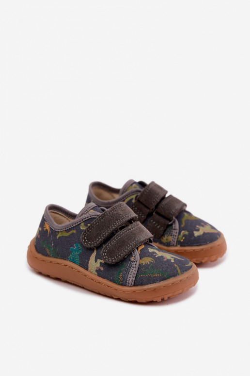 Zapatillas Barefoot para niños con dinosaurios Froddo Canvas G1700440-31 Grises