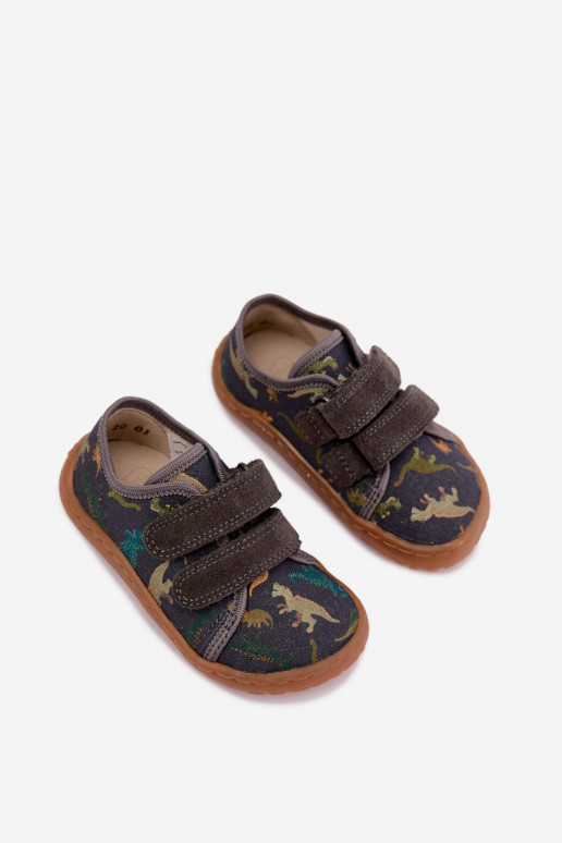 Zapatillas Barefoot para niños con dinosaurios Froddo Canvas G1700440-31 Grises