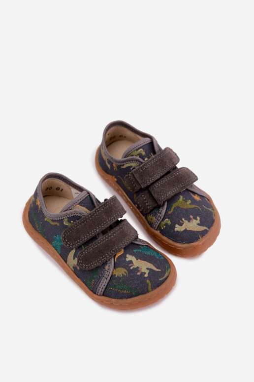 Zapatillas Barefoot para niños con dinosaurios Froddo Canvas G1700440-31 Grises
