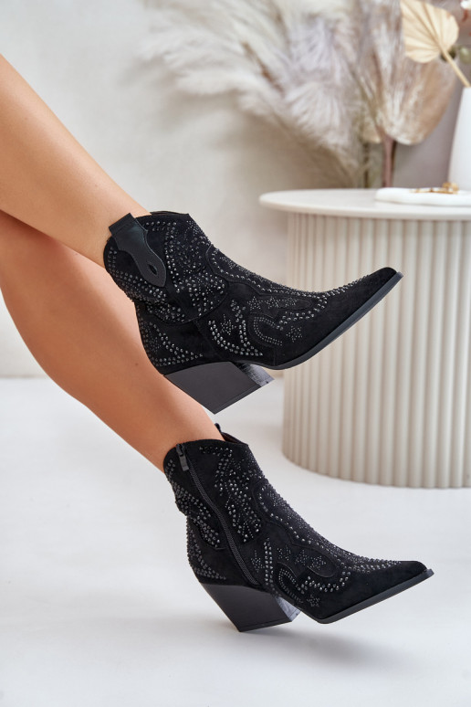 Botines decorados estilo vaquero en negro Kaivina