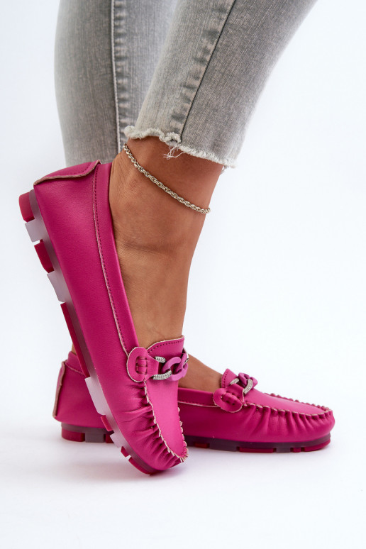 Mocasines de cuero para mujer con adornos S.Barski LR339 rosas