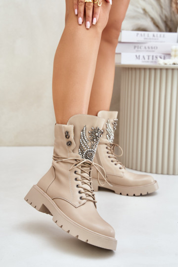 Botines de trabajo aislados de cuero sintético con decoración D&A MR880-080 beige 2