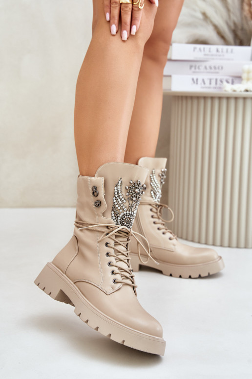 Botines de trabajo aislados de cuero sintético con decoración D&A MR880-080 beige