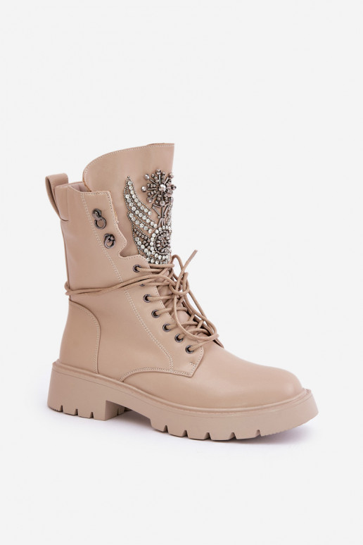 Botines de trabajo aislados de cuero sintético con decoración D&A MR880-080 beige