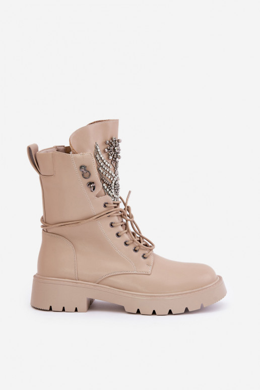 Botines de trabajo aislados de cuero sintético con decoración D&A MR880-080 beige