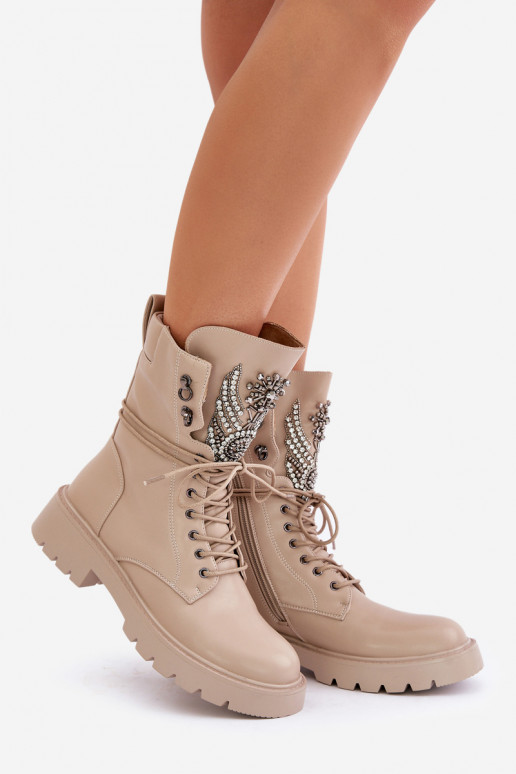 Botines de trabajo aislados de cuero sintético con decoración D&A MR880-080 beige