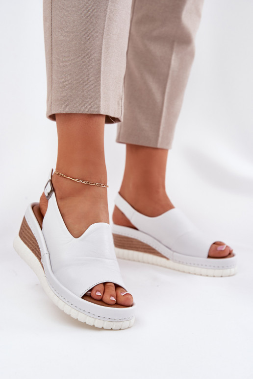 Sandalias de cuero para mujer en plataforma Artiker 56C0918 blancas