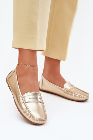 Mocasines de cuero sintético para mujer dorados Lenvie