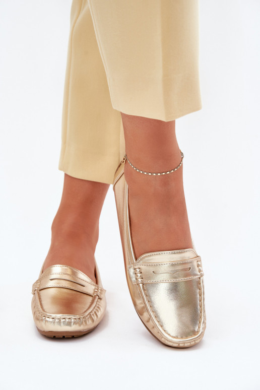 Mocasines de cuero sintético para mujer dorados Lenvie