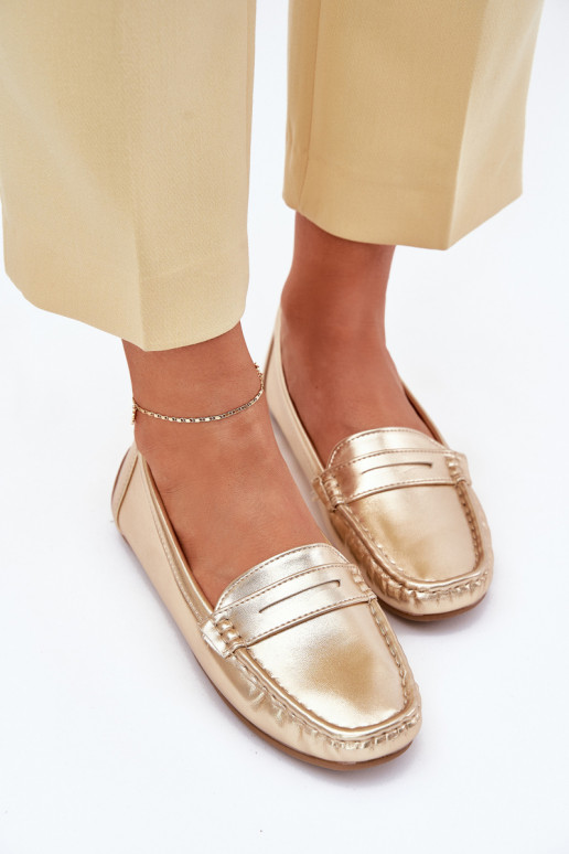 Mocasines de cuero sintético para mujer dorados Lenvie