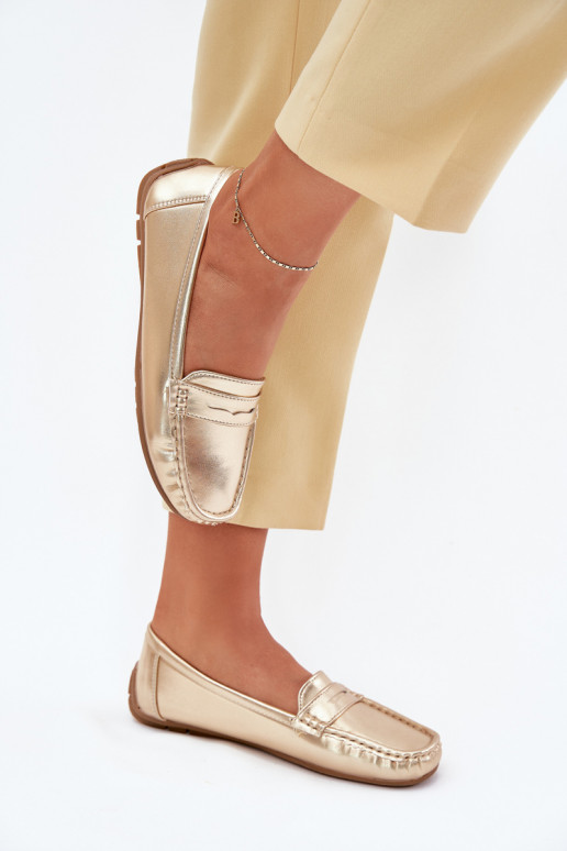Mocasines de cuero sintético para mujer dorados Lenvie