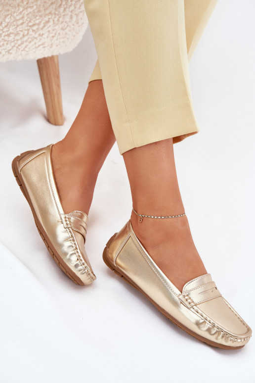 Mocasines de cuero sintético para mujer dorados Lenvie