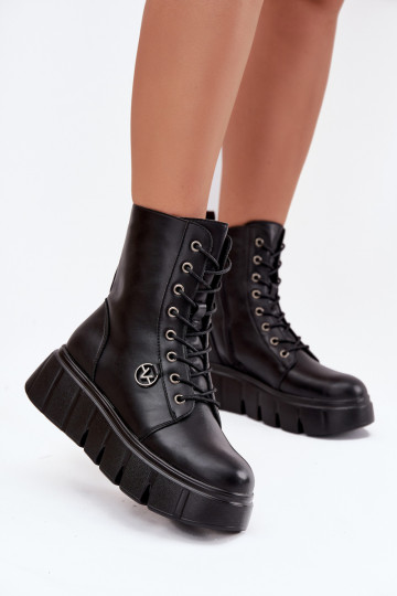 Botines de trabajo aislados para mujer en plataforma Vinceza 58588 negros 2