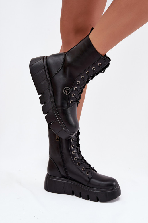 Botines de trabajo aislados para mujer en plataforma Vinceza 58588 negros