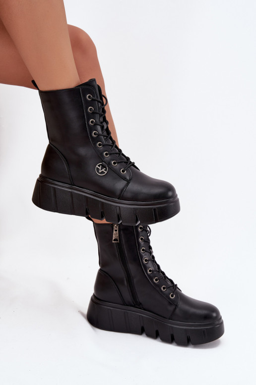 Botines de trabajo aislados para mujer en plataforma Vinceza 58588 negros
