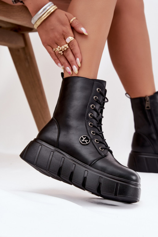 Botines de trabajo aislados para mujer en plataforma Vinceza 58588 negros