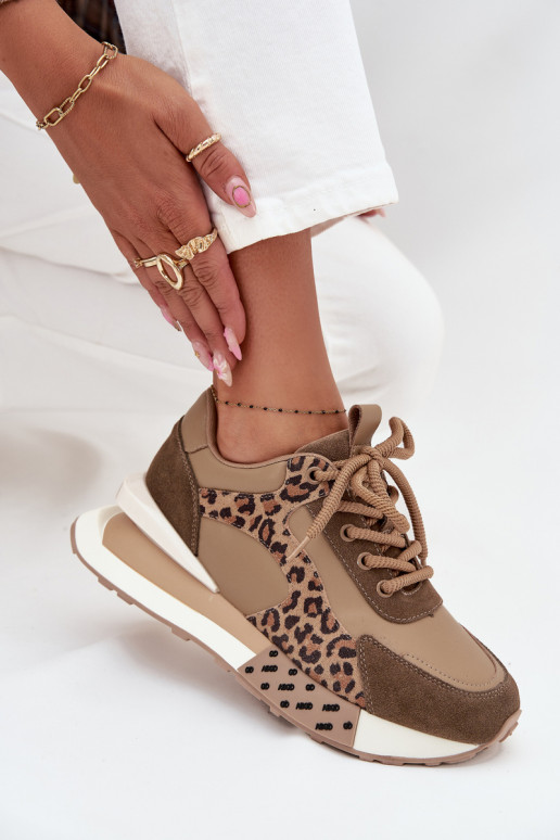 Zapatillas marrones con plataforma y detalles de cuero sintético con estampado de leopardo Artiker 55C0089