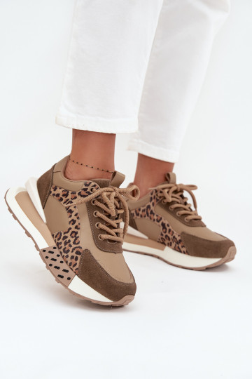 Zapatillas marrones con plataforma y detalles de cuero sintético con estampado de leopardo Artiker 55C0089 2