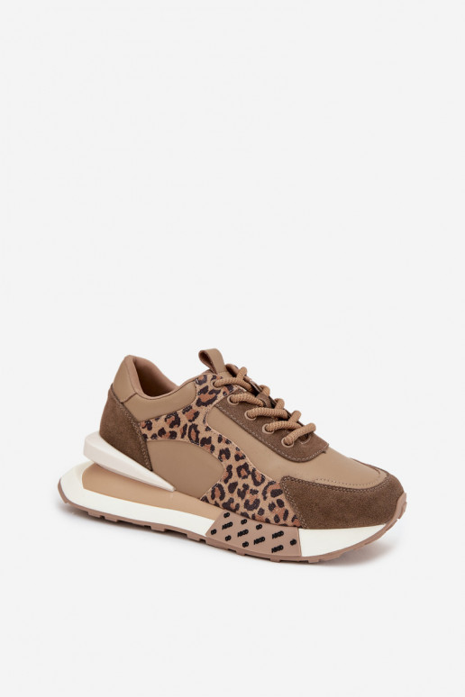 Zapatillas marrones con plataforma y detalles de cuero sintético con estampado de leopardo Artiker 55C0089