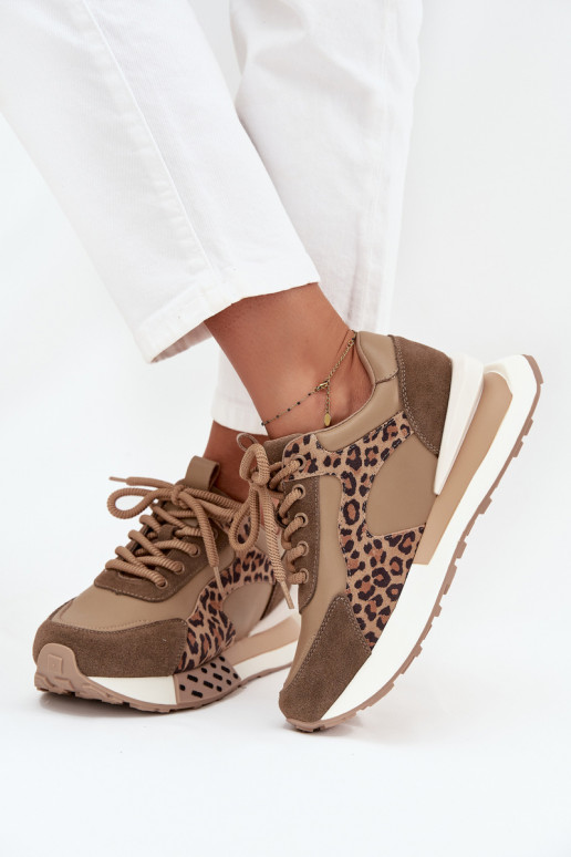 Zapatillas marrones con plataforma y detalles de cuero sintético con estampado de leopardo Artiker 55C0089