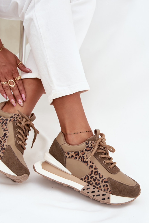 Zapatillas marrones con plataforma y detalles de cuero sintético con estampado de leopardo Artiker 55C0089