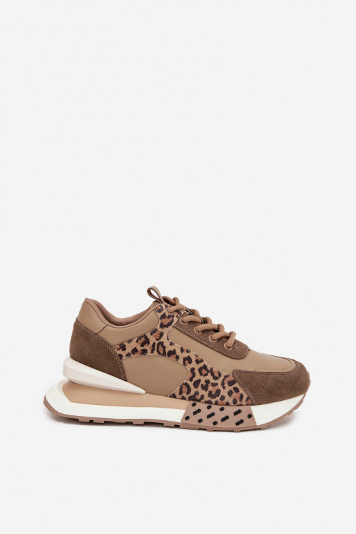 Zapatillas marrones con plataforma y detalles de cuero sintético con estampado de leopardo Artiker 55C0089