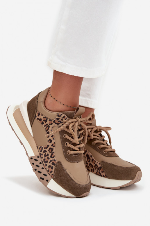 Zapatillas marrones con plataforma y detalles de cuero sintético con estampado de leopardo Artiker 55C0089