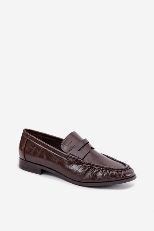 mocasines para mujer con volantes y grabado en chocolate Dalmy