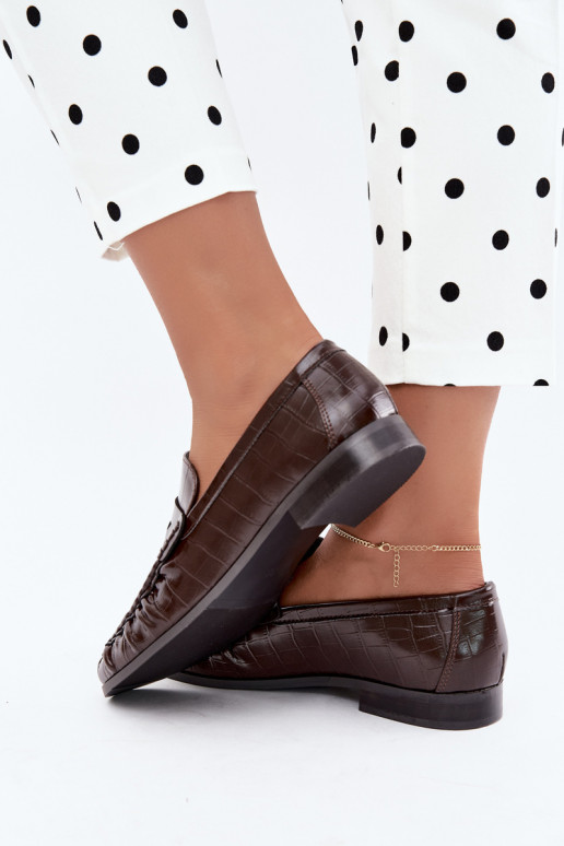 mocasines para mujer con volantes y grabado en chocolate Dalmy