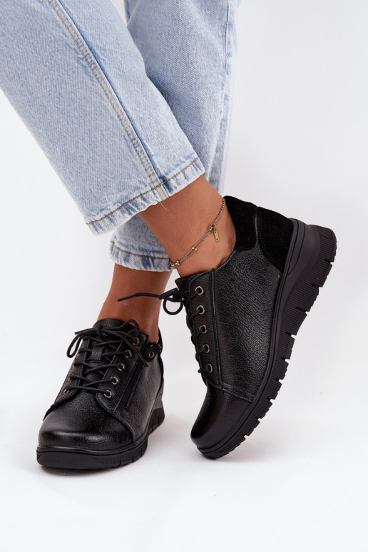 Zapatos de plataforma de cuero para mujer Vinceza 39964 negros