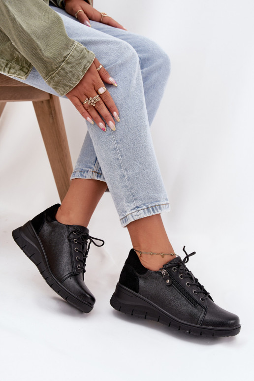 Zapatos de plataforma de cuero para mujer Vinceza 39964 negros