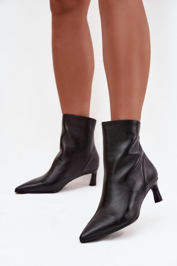 Botines de cuero natural con tacón para mujer D&A CR52-661 negros 2