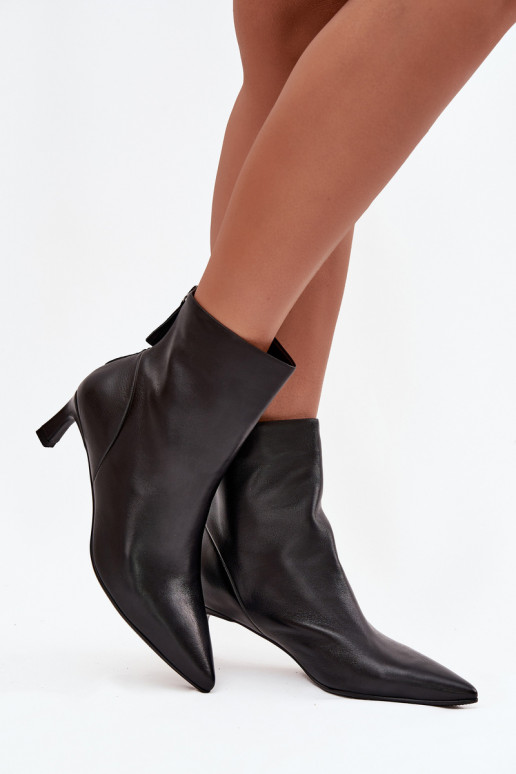Botines de cuero natural con tacón para mujer D&A CR52-661 negros