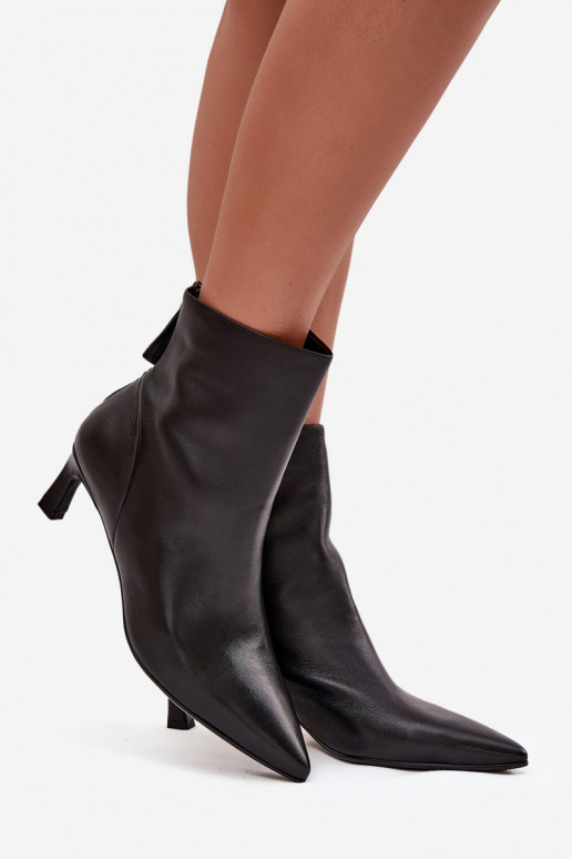 Botines de cuero natural con tacón para mujer D&A CR52-661 negros