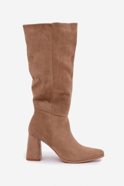 botas altas para mujer con tacón cuadrado color arena Carlin