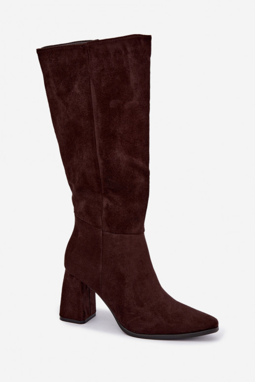 botas altas para mujer con tacón cuadrado color caramelo Carlin