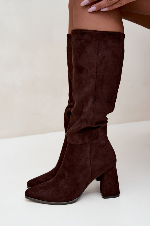 botas altas para mujer con tacón cuadrado color caramelo Carlin