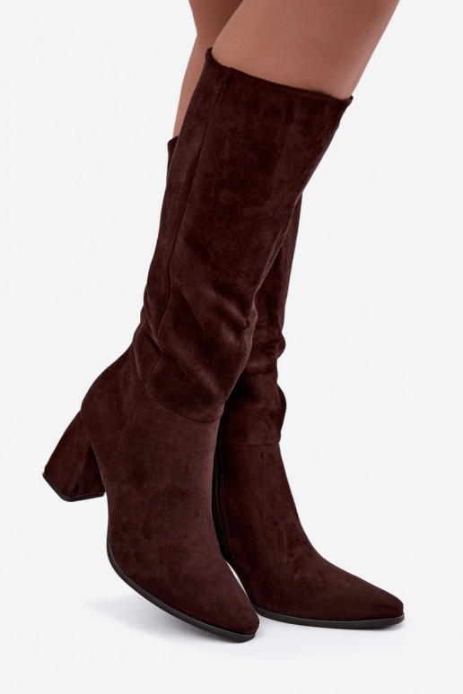 botas altas para mujer con tacón cuadrado color caramelo Carlin