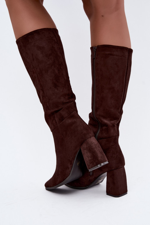 botas altas para mujer con tacón cuadrado color caramelo Carlin