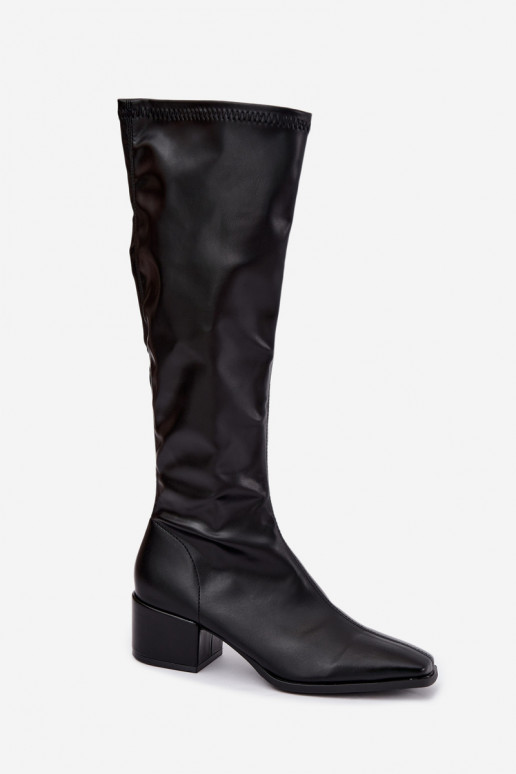 botas altas para mujer con caña atada en tacón bajo de ante sintético color caramelo Gisellea