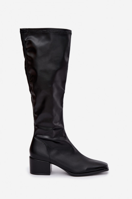 botas altas para mujer con caña atada en tacón bajo de ante sintético color caramelo Gisellea