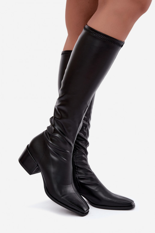 botas altas para mujer con caña atada en tacón bajo de ante sintético color caramelo Gisellea