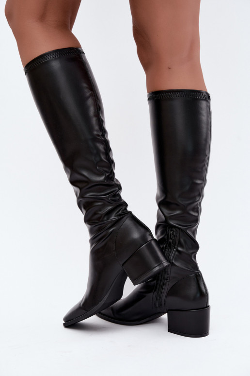botas altas para mujer con caña atada en tacón bajo de ante sintético color caramelo Gisellea