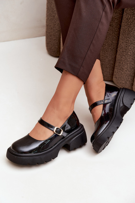 botas de charol con tacones gruesos negras Loxie