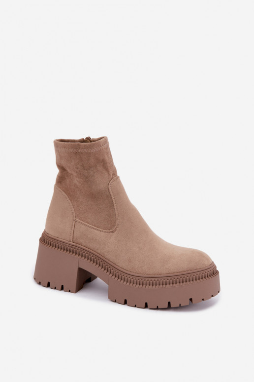 botines para mujer con tacón grueso y plataforma de ante sintético color arena Elvianne