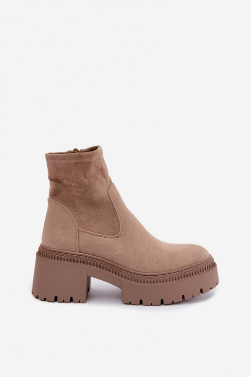 botines para mujer con tacón grueso y plataforma de ante sintético color arena Elvianne