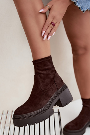 botines para mujer con tacón grueso y plataforma de ante sintético color caramelo Elvianne
